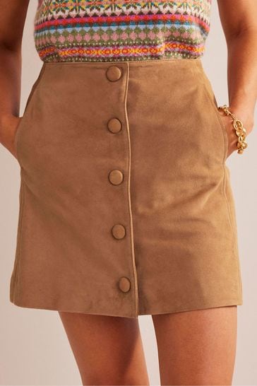 Brown suede button skirt discount