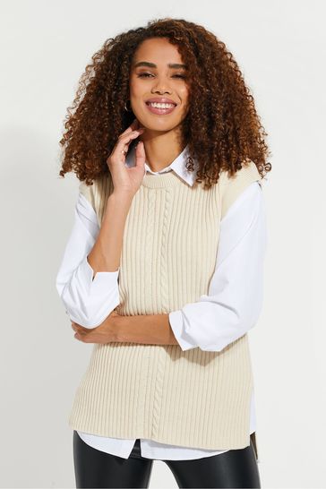 Buy Threadbare Cream Cable Detail Knitted Vest from Next New Zealand