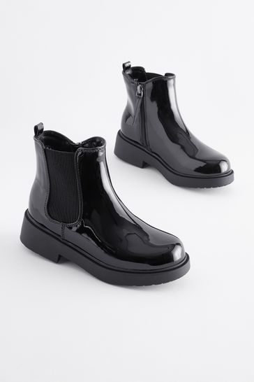 Wide fit black patent ankle boots deals
