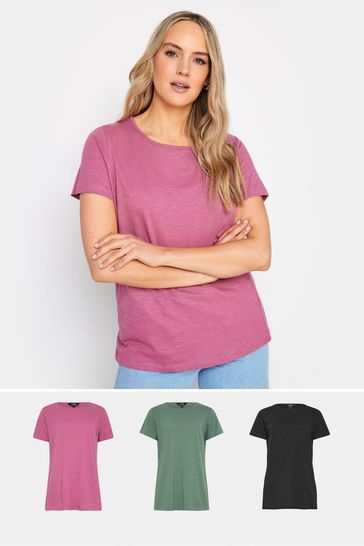 Long Tall Sally Black/Pink Short Sleeve T-Shirts 3 Pack