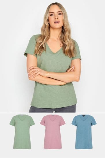 Long Tall Sally Sage Green/Pink V-Neck T-Shirts 3 Pack