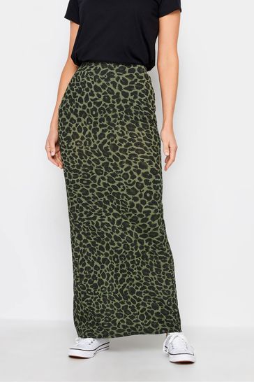 Long Tall Sally Khaki Green Leopard Print Maxi Skirt