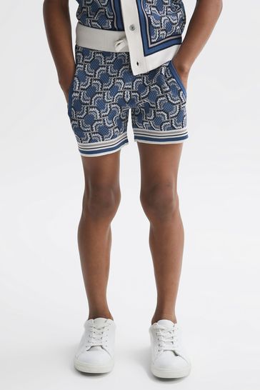 Reiss Blue Bloom Senior Knitted Patterned Drawstring Shorts