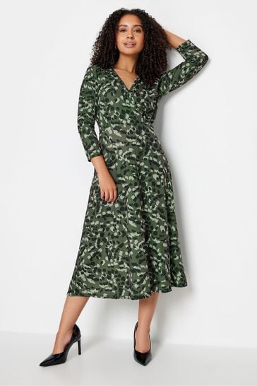 M Co Green Petite Wrap Gathered Dress