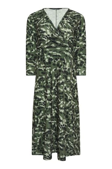 M Co Green Petite Wrap Gathered Dress