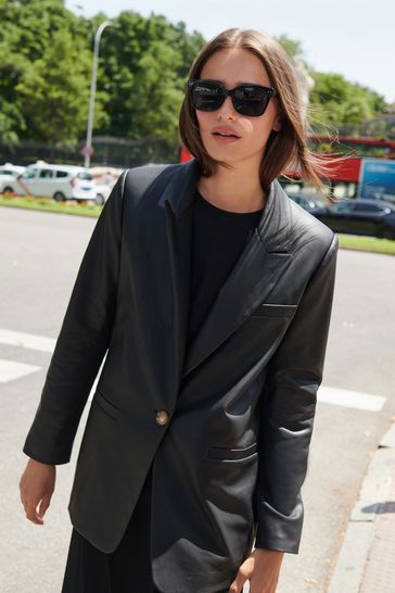 Buy Black Faux Leather Blazer from Next Denmark