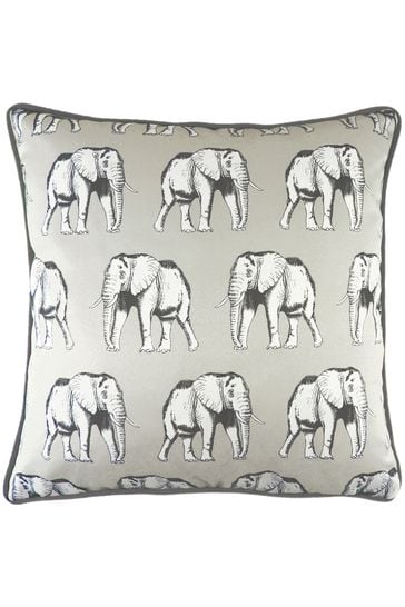 Evans Lichfield White Safari Elephant Repeat Printed Polyester Filled Cushion