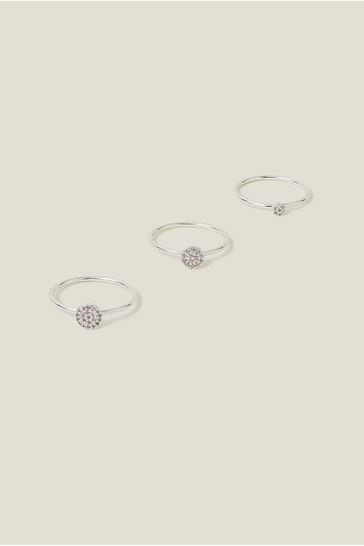 Accessorize Sterling Silver Plated Sparkle Rings 3 Pack
