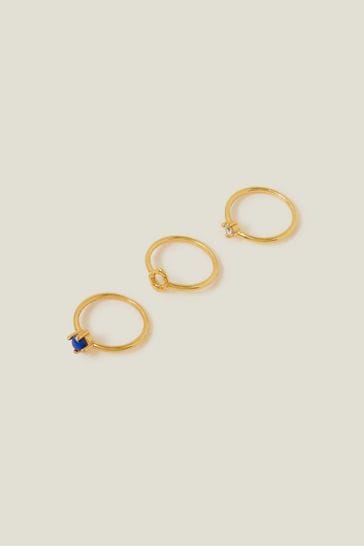 Accessorize 14ct Gold-Plated Lapis Rings 3 Pack