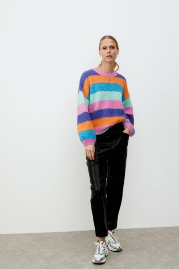 Oliver Bonas Pink Fluffy Rainbow Knitted Jumper