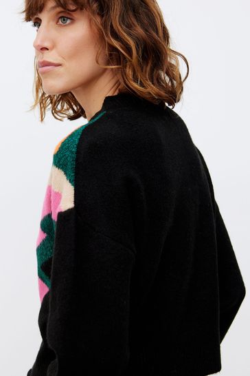 Buy Oliver Bonas Black Geometric Knitted Cardigan from Next Luxembourg