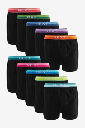 Black Bright Rainbow Waistband 10 pack Boxers