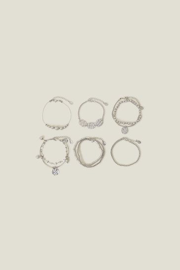 Accessorize Silver Tone Disc Stretch Bracelets 9 Pack