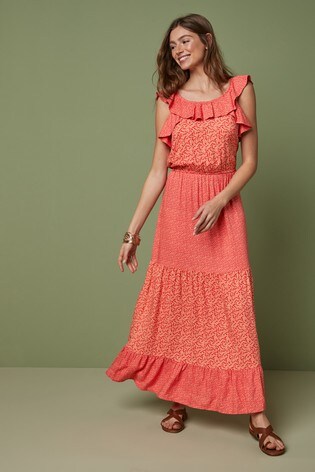 red ruffle dress maxi