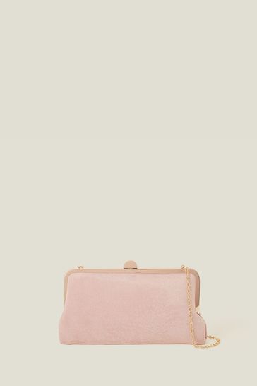 Accessorize Pink Suedette Clip Frame Clutch Bag