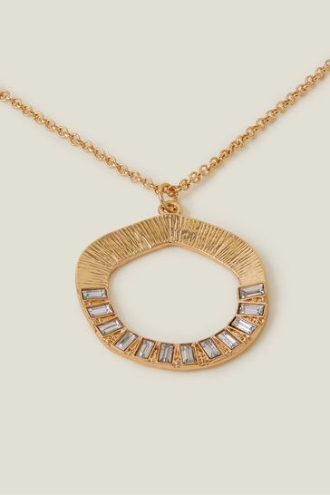 Accessorize Gold Textured Circle Long Pendant Necklace