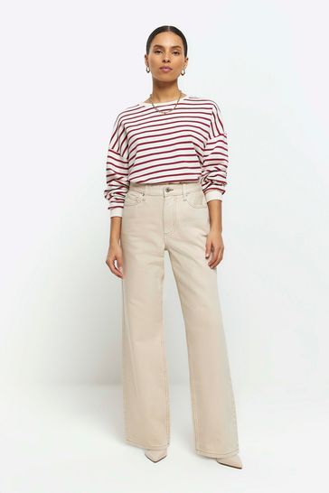 River Island Cream Petite High Rise Relaxed Straight Leg Jeans