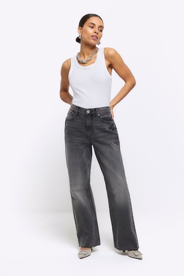 River Island Black Petite High Rise Relaxed Straight Jeans