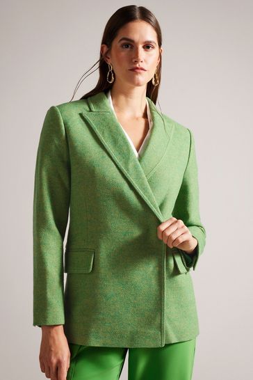 Ted Baker Oversized Green Rachill Double Breasted Blazer Coat