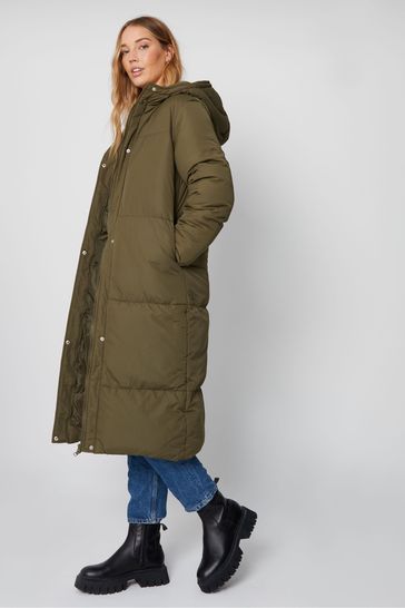 Threadbare Green Curve Longline Hooded Padded Jacket