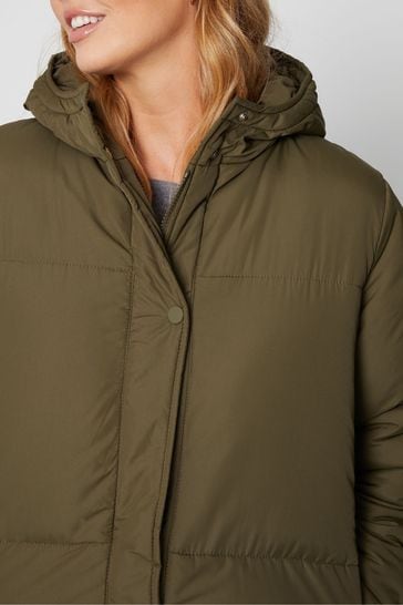 Threadbare Green Curve Longline Hooded Padded Jacket