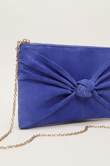 Blue suede top clutch bag