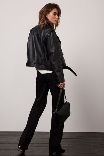 Mint velvet black leather biker jacket top