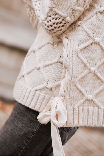 Mint Velvet Cream Bobble Tie Jumper
