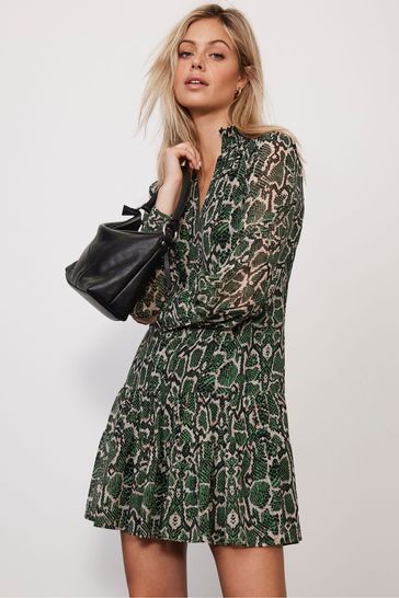 Mint Velvet Green Mini Snake Print Dress