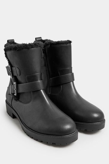 Buy Yours Curve Black Wide Fit Faux Fur Biker Boots from Next Austria