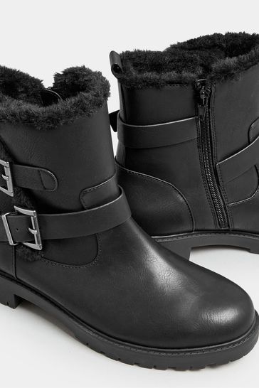 Wide fit black biker boots sale