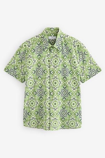 Green Printed Short Sleeve Shirt