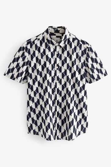 Black White Printed Short Sleeve Shirt
