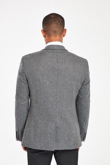 Grey Tailored Nova Fides Wool Herringbone Suit Jacket
