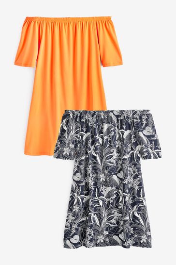 Buy JD Williams Coral and Mono Print Bardot Black Dresses 2 Pack