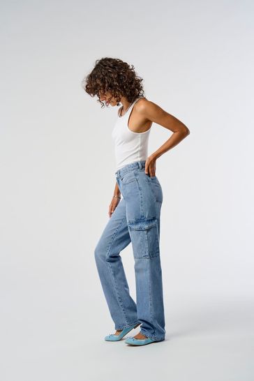 ONLY Blue Utility Cargo Straight Leg Jeans