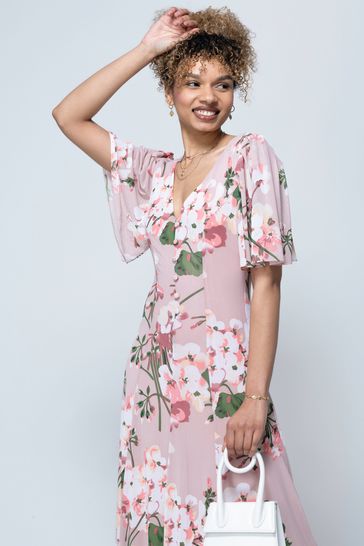 Pink floral dress maxi discount