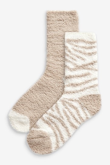 Neutral Zebra Cosy Bed Socks 2 Pack