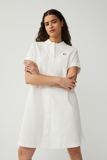 Fred Perry Womens Lace Tape Pique White Dress