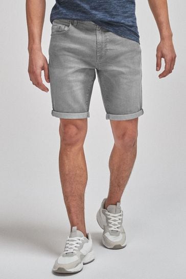Grey Slim Fit Denim Shorts