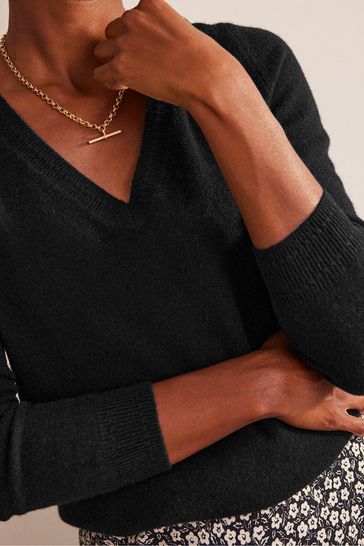 Buy Boden Black Eva Cashmere V Neck Jumper from Next Luxembourg