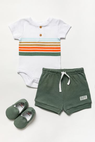 Lily & Jack Green Rib Bodysuit/Rib Shorts and Shoes Outfit Set
