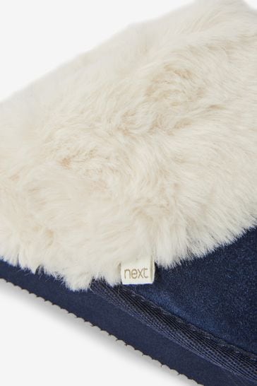 Buy Navy Suede Faux Fur Lined Mule Slippers from Next France