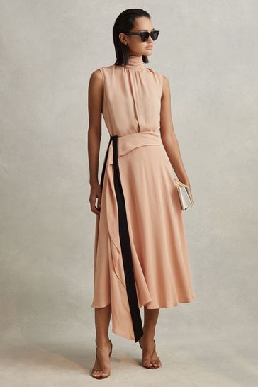 Buy Reiss Nude Harriet Contrast Bow Midi Dress from Next Hungary