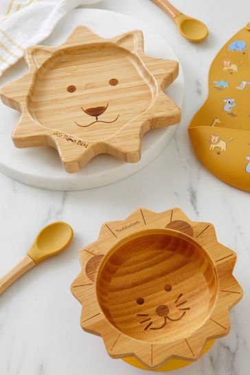 JoJo Maman Bébé Lion Bamboo Suction Plate & Spoon Set