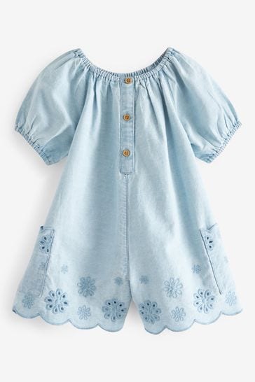 Denim Broderie Playsuit (3mths-7yrs)