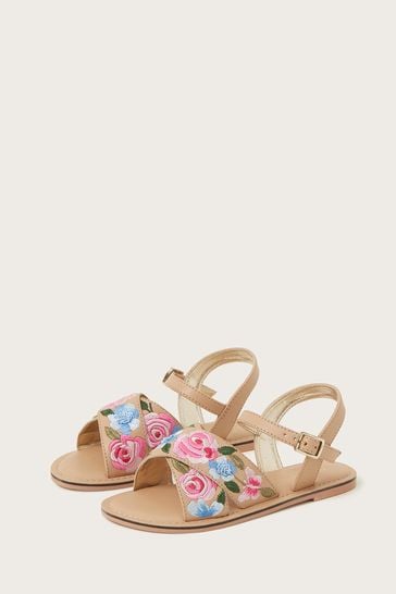 Buy Monsoon Nude Floral Embroidered Sandals from Next Luxembourg
