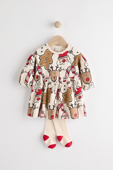 Buy White Red Character Christmas Baby Jersey Dress With Tights Set 0mths 2yrs from Next Bahrain