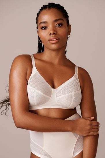 Cream Total Support Non Pad Non Wire Animal Print Mesh Bra