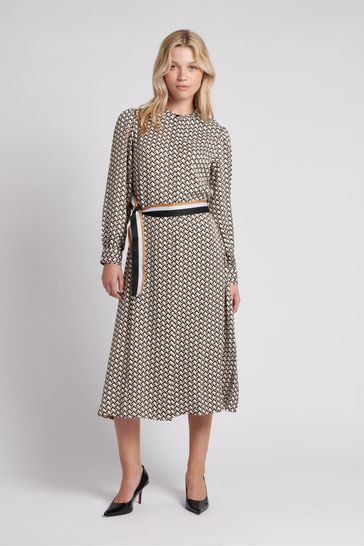 U.S. Polo Assn. Womens Striped Trim Print Midi Dress